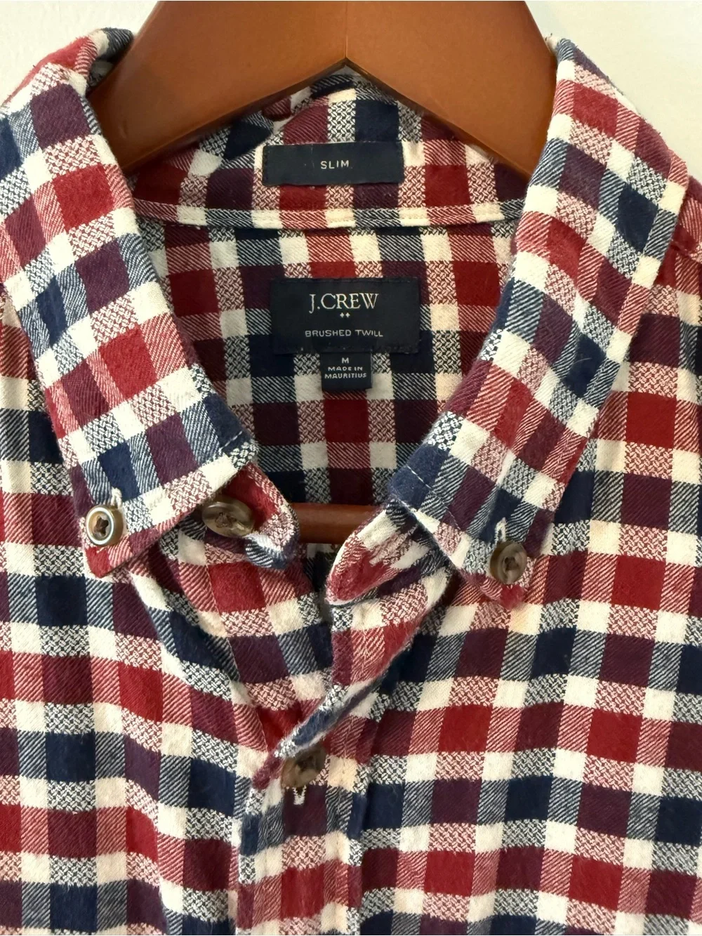 J. Crew - Men’s M - Slim - Red, Navy and White Plaid Brushed Twill Button-Down